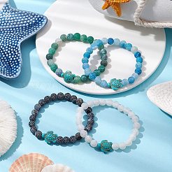 Dyed Natural Weathered Agate Round Beaded Stretch Bracelets&nbsp;BJEW-JB11074