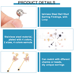 16Pcs 8 Style 304 Stainless Steel Ball Stud Earring Findings&nbsp;STAS-UN0028-27