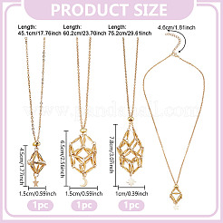 3Pcs 3 Styles Star Moon Stainless Steel Braided Chain Macrame Pouch Empty Stone Holder Pendant Necklace Making&nbsp;NJEW-UN00014