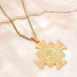 Religion 201 Stainless Steel Saint Benedict Medal Cross Pendant 304 Stainless Steel Box Chain Necklaces&nbsp;SA-H003-01G