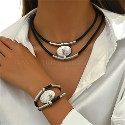 Bohemian Style Oval Alloy & Imitation Leather Wax Cord Double Layer Necklaces & Bracelets Sets for Women&nbsp;FS-WG56800-01
