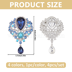 4Pcs 4 Colors Teardrop Zinc Alloy Rhinestone Brooches for Clothes&nbsp;JEWB-FH0003-27