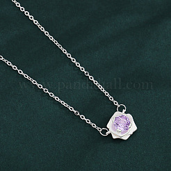 Brass Pave Lilac Cubic Zirconia Pendant Necklaces&nbsp;WG96DED-01
