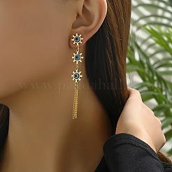 Exaggerated 201 Stainless Steel Evil Eye Tassel Stud Earrings&nbsp;JC1062