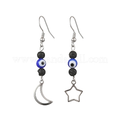 Handmade Evil Eye Lampwork and Natural Lava Rock Dangle Earrings&nbsp;EJEW-JE07451-02