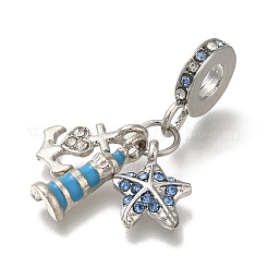Rack Plating Alloy Rhinestone European Dangle Charms&nbsp;PALLOY-P307-22P