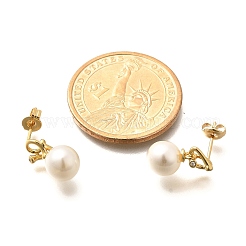 Round Brass Micro Pave Cubic Zirconia & ABS Plastic Pearl Dangle Stud Earrings&nbsp;EJEW-C126-06G