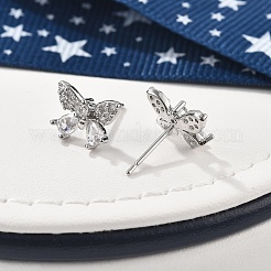 Brass Micro Pave Clear Cubic Zirconia Stud Earrings&nbsp;EJEW-R016-02P