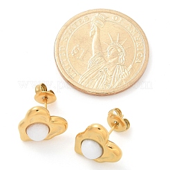 Natural White Jade & Ion Plating(IP) 304 Stainless Steel Heart Stud Earrings&nbsp;EJEW-A118-04G-04