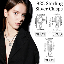 9Pcs 9 Style 925 Sterling Silver Clasps&nbsp;STER-BBC0001-17A