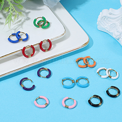 9 Pairs 9 Colors Two Tone 304 Stainless Steel Chunky Huggie Hoop Earrings&nbsp;EJEW-SC0001-90