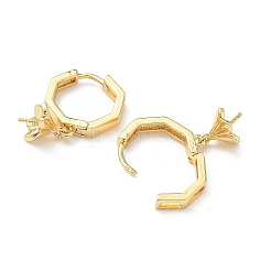Octagon with Flower Brass Hoop Earring Findings&nbsp;KK-G536-01G
