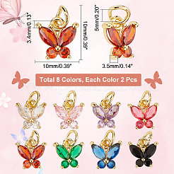 16Pcs 8 Colors Rack Plating Brass Inlaid Cubic Zirconia Charms&nbsp;KK-DC0001-82