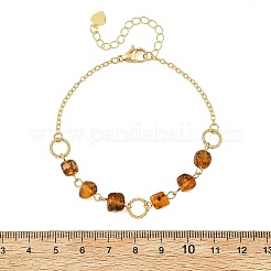 Brass Natural Amber Nuggets Beaded Chain Bracelets for Women&nbsp;BJEW-JB14333