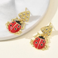 Ladybug Brass Micro Pave Cubic Zirconia Dangle Stud Earrings for Women&nbsp;EJEW-A167-17G