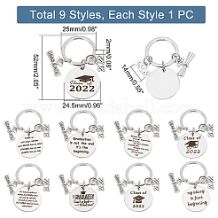 9Pcs 9 Style Graduation Theme 201 Stainless Steel Keychain Clasps&nbsp;KEYC-PH0001-52