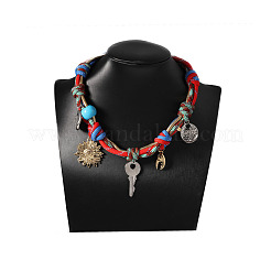 Bohemian Style Alloy Resin Key Flower Coin Pendant Braided Polyester Cord Necklaces for Women&nbsp;FS-WG3E501-01