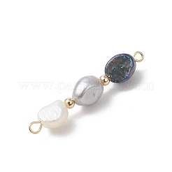 Three-Color Natural Pearl Potato Beaded Connector Charms&nbsp;PALLOY-JF04904-01