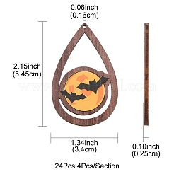 24Pcs 6 Styles Halloween Theme Single Face Printed Aspen Wood Big Pendants&nbsp;WOOD-FS0001-02