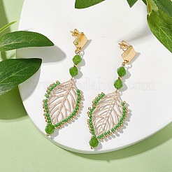 Natural White Jade Leaf Stud Earrings&nbsp;EJEW-MZ00252