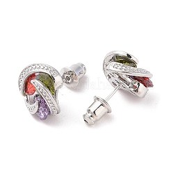 Rack Plating Brass Micro Pave Cubic Zirconia Stud Earrings&nbsp;EJEW-I304-04P-02