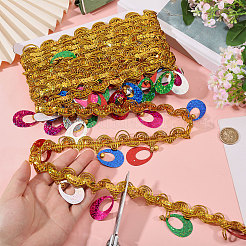 Polyester Metallic Thread & Sequins & Alloy Lace Tassel Ribbon&nbsp;OCOR-WH0105-236