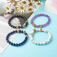 Natural Mixed Stone Round Beads Stretch Bracelets&nbsp;BJEW-JB06606