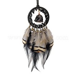 Irregular Nugget Woven Net/Web with Feather Pendant Decoration&nbsp;PW-WG89B61-01