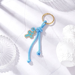 Resin & Glass Seed & Polyester Cord Keychain&nbsp;KEYC-MZ00048-04