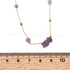 Natural Amethyst Chip 304 Stainless Steel Link Chain Necklaces for Women&nbsp;NJEW-K255-59G