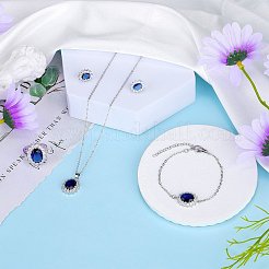Cubic Zirconia Oval Pendant Necklace & Link Bracelet & Cuff Ring & Stud Earrings&nbsp;SJEW-SZC0001-01C