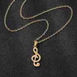 Musical Note 201 Stainless Steel Pendant Necklaces & Stud Earrings Sets for Women&nbsp;SJEW-Q025-03G