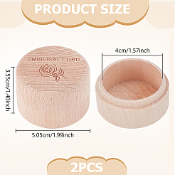 Round Wooden Umbilical Cord Storage Boxes with Carved Rose Pattern&nbsp;AJEW-WH0695-249