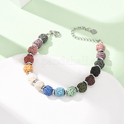 Chakra Dyed Round Natural Lava Rock Beaded Bracelets&nbsp;GG-CBA922D-03
