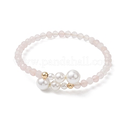 Natural Rose Quartz Beaded Cuff Bangles&nbsp;BJEW-JB13326-03