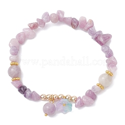 Flower Natural Amethyst Chip & Round Beaded Charm Bracelets&nbsp;BJEW-JB12310-02
