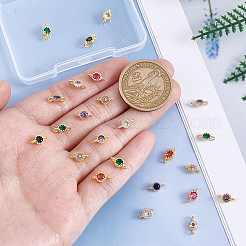 24Pcs 12 Colors Brass Cubic Zirconia Flat Round Connector Charms&nbsp;KK-PH0012-92