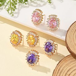 Oval Brass Micro Pave Cubic Zirconia Stud Earrings for Women&nbsp;EJEW-G428-27G