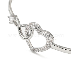 Infinity Heart Brass with Clear Cubic Zirconia Cuff Bangle with Safety Chains&nbsp;LS-BJEW-L683-02P