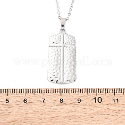Texture Rectangle with Cross 304 Stainless Steel Pendant Necklaces&nbsp;NJEW-H059-12P