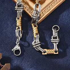 Ion Plating(IP) Two Tone 201 Stainless Steel Column & Oval Link Chain Bracelet&nbsp;BJEW-B078-30GP