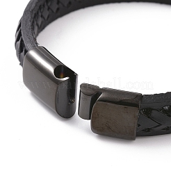 Black Leather Braided Cord Bracelet with 304 Stainless Steel Magnetic Clasps&nbsp;BJEW-P275-19