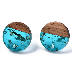 Transparent Resin & Walnut Wood Stud Earring Findings&nbsp;MAK-N032-007A-F01
