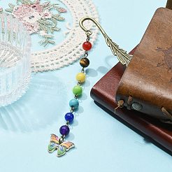 Butterfly Alloy Enamel Pendant Bookmark with Chakra Gemstone Bead&nbsp;AJEW-JK00253-05
