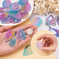48 Pcs 12 Styles 201 Stainless Steel Filigree Pendants&nbsp;STAS-FW0001-12