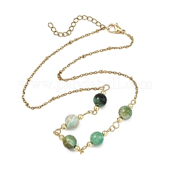 Handmade Natural Green Line Jasper Round Beaded Station Necklaces&nbsp;NJEW-JN06199
