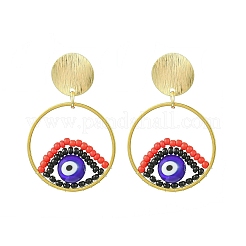 Evil Eye Handmade Glass Seed Beads Dangle Stud Earrings&nbsp;EJEW-MZ00371-01