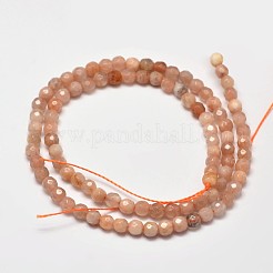 Faceted Round Natural Sunstone Beads Strands&nbsp;G-I176-10-4mm