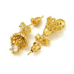 Brass Clear Cubic Zirconia Dangle Stud Earrings for Women&nbsp;EJEW-G405-01G