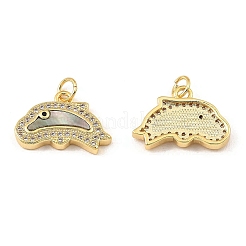 Brass Cubic Zirconia with Shell Pendants&nbsp;KK-K342-22G